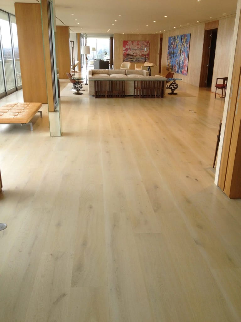 hardwood floor sanded and white washed