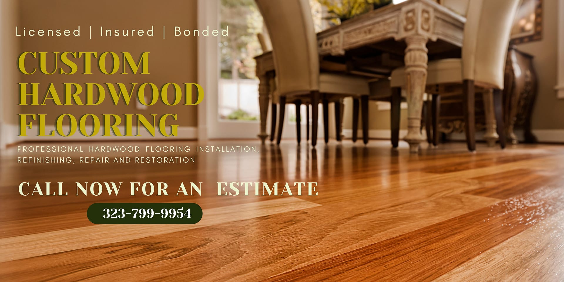 refinished white oak hardwood floor with natural polyurethane finish.